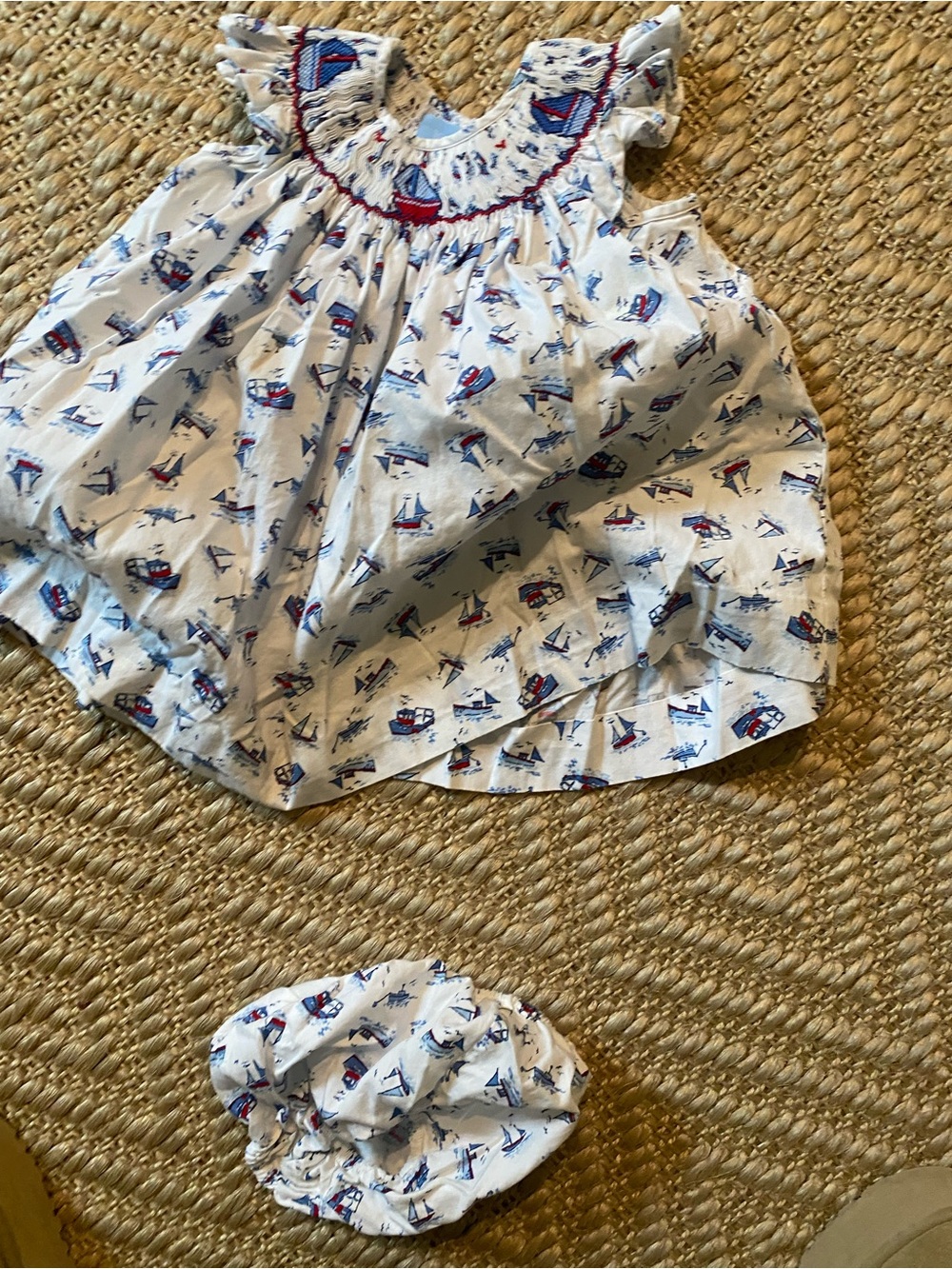 bella bliss White Dress with Red & Blue Nautical Boats